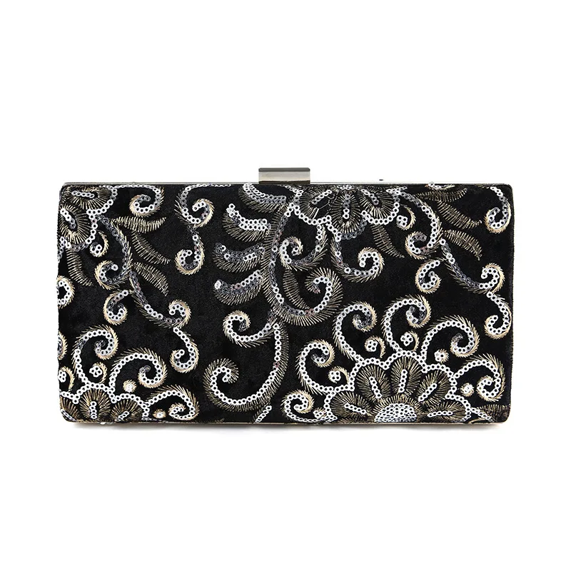 High Quality Embroidery Clutch Velour Women Evening Bags Chain Shoulder Purse Evening Bag for Banquet New Fashion Clutches