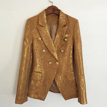 

HIGH QUALITY Spot 2017 high quality suit jacket metal lion head buckle double breasted small suit lady metal color jacket