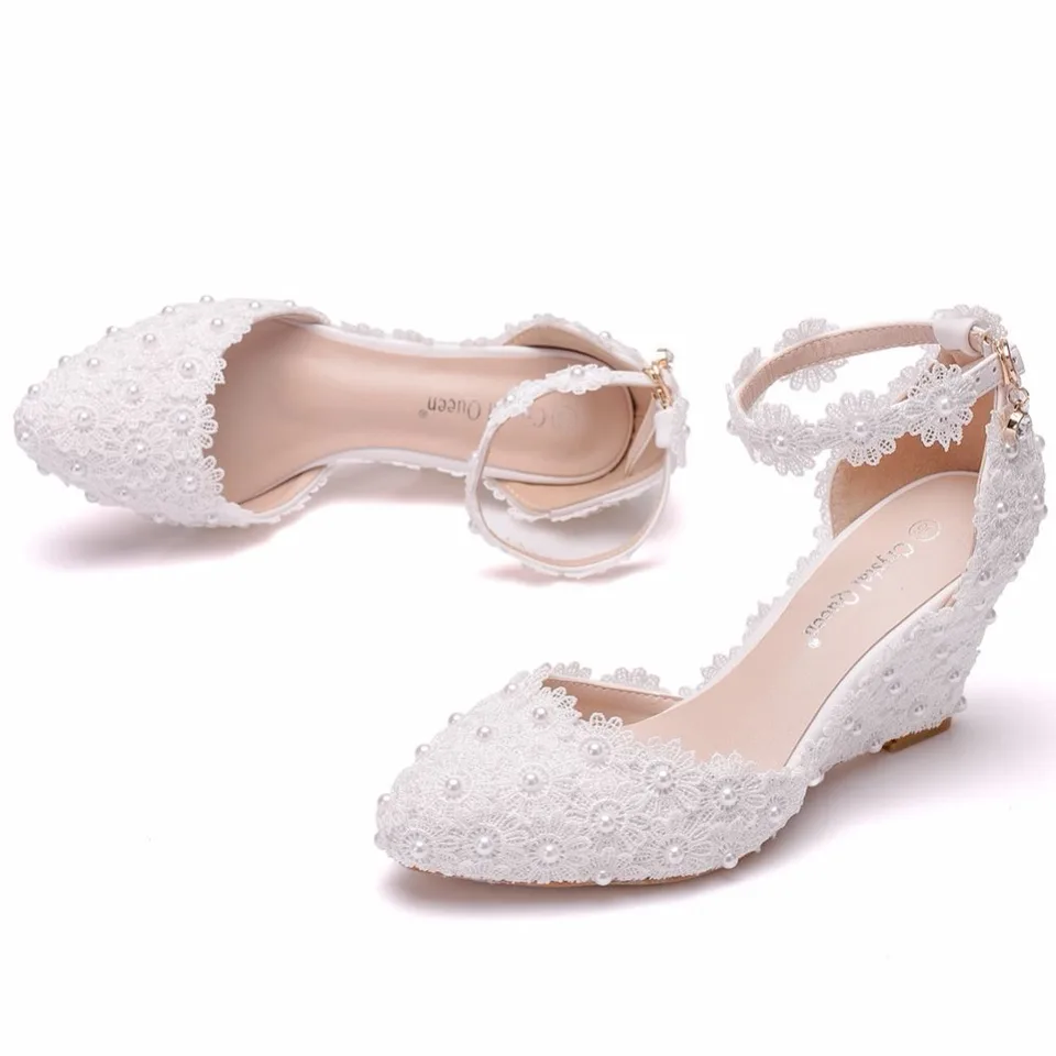 white wedding wedges for bride