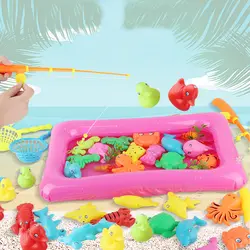 24 шт./компл., Детские магнитные игрушки для рыбалки, детский надувной бассейн, набор для детской рыбалки, уличная игра, пластиковые