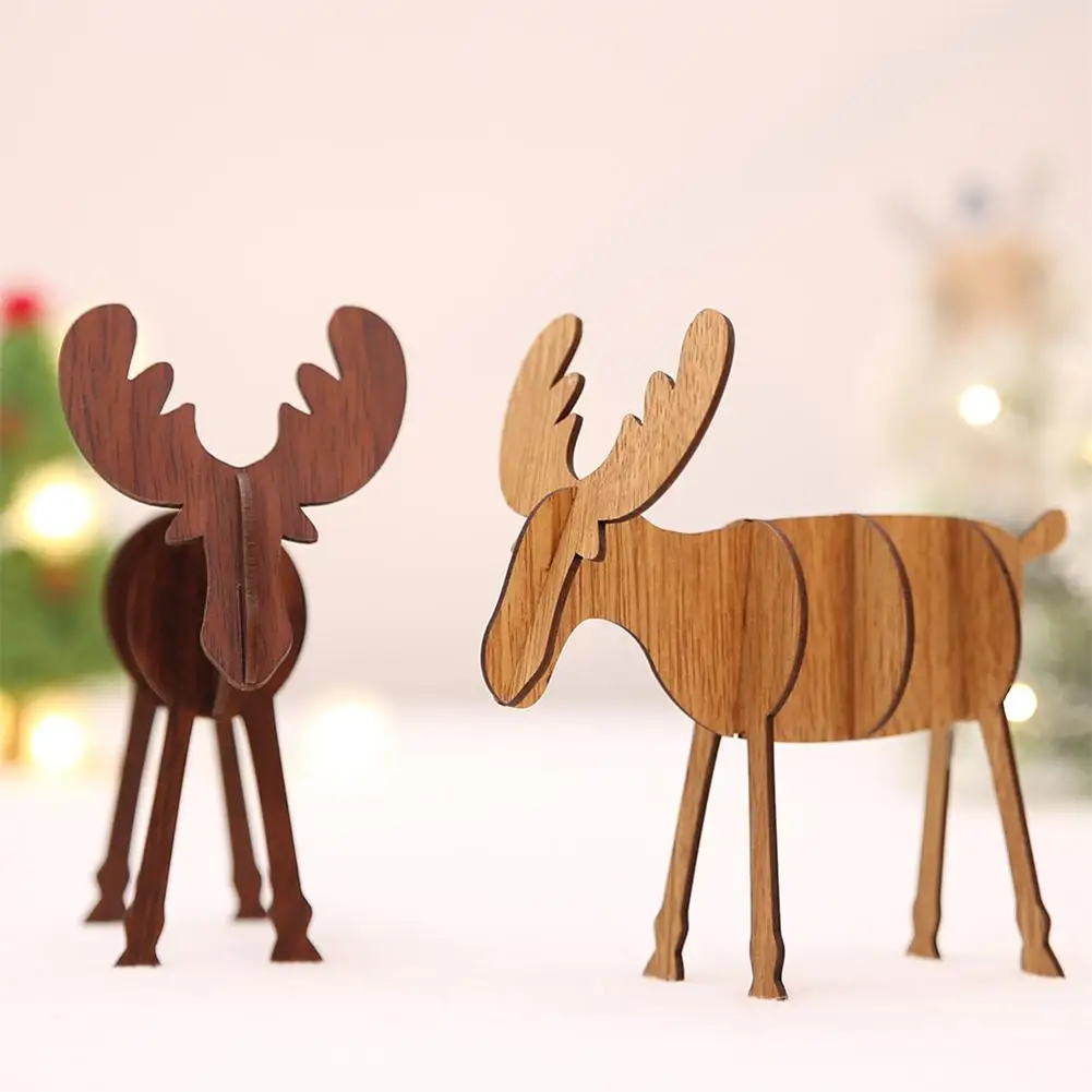 Wooden Elk Kids' Home Assemble Toys Ornaments Christmas Decoration DIY