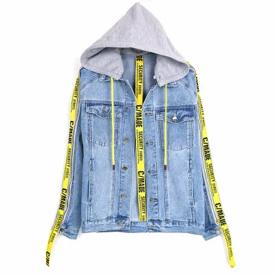 Light BLue Г. модные черные Винтаж BF джинсовая куртка джинсы осень Для женщин одноцветное пальто жан размеры s-xl верхняя одежда хит Цвет письмо пальто, украшенное лентами - Цвет: Light BLue
