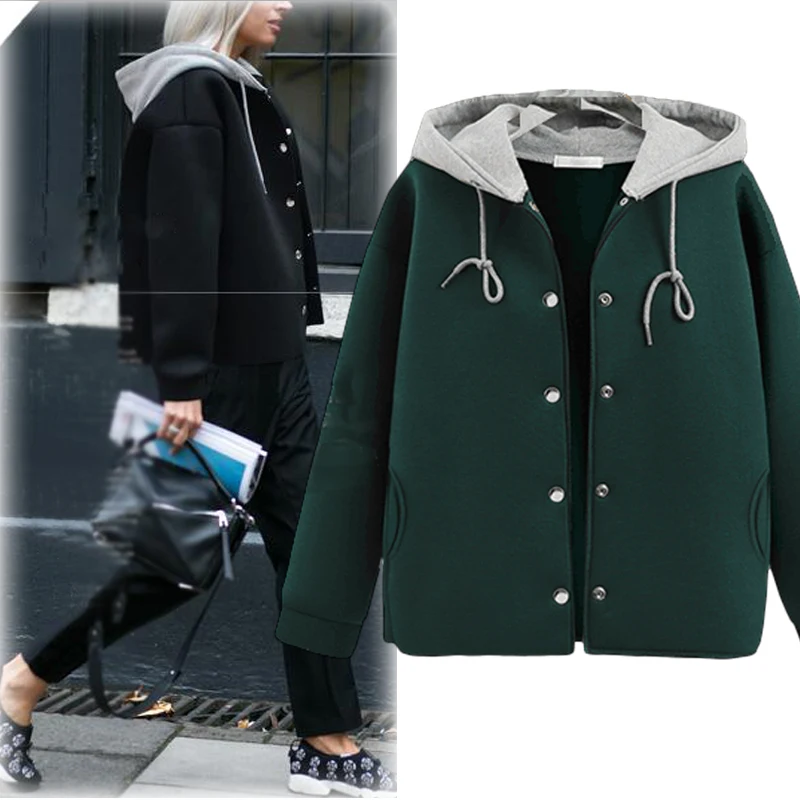 Hot Spring Autumn Women Jackets Vestidos Plus Size Casual Loose Solid Single Breasted Space cotton Hooded Jacket For Women Coats (3)