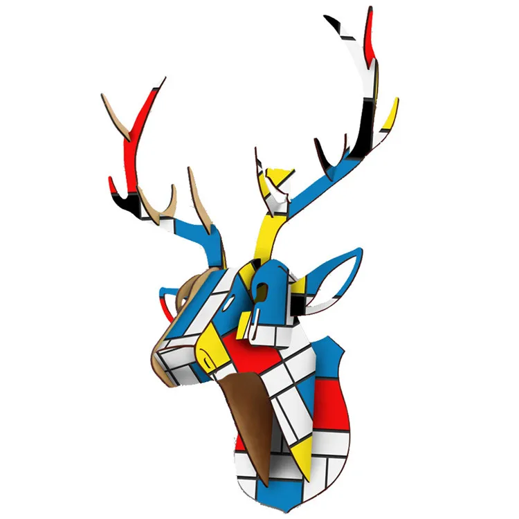 DIY 3D деревянные животные голова оленя художественная модель для дома и офиса Настенный декор держатели для хранения стеллажи аксессуары для украшения дома - Цвет: A
