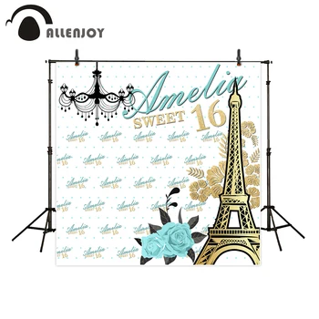 

Allenjoy photography backdrop Tiffany blue gold flash chandelier birthday Eiffel background new original design for photo studio