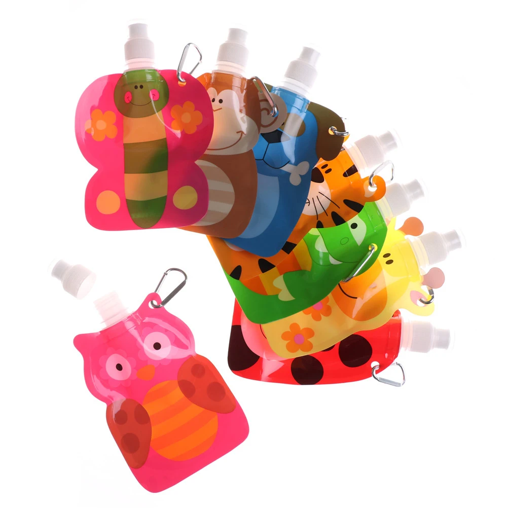 

1PC Eco-Friendly Foldable Cartoon Animal Water Travel Drink Bottle Safe For Kids Children Gift Refillable Lock Bag 300-350Ml