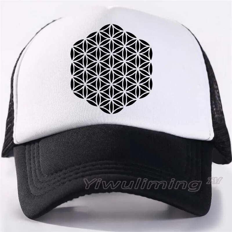 

New Summer Trucker Caps Lotus Flower of Life Cool Summer Black Adult Cool Baseball Mesh Net Trucker Caps Hat for Men Adjustable