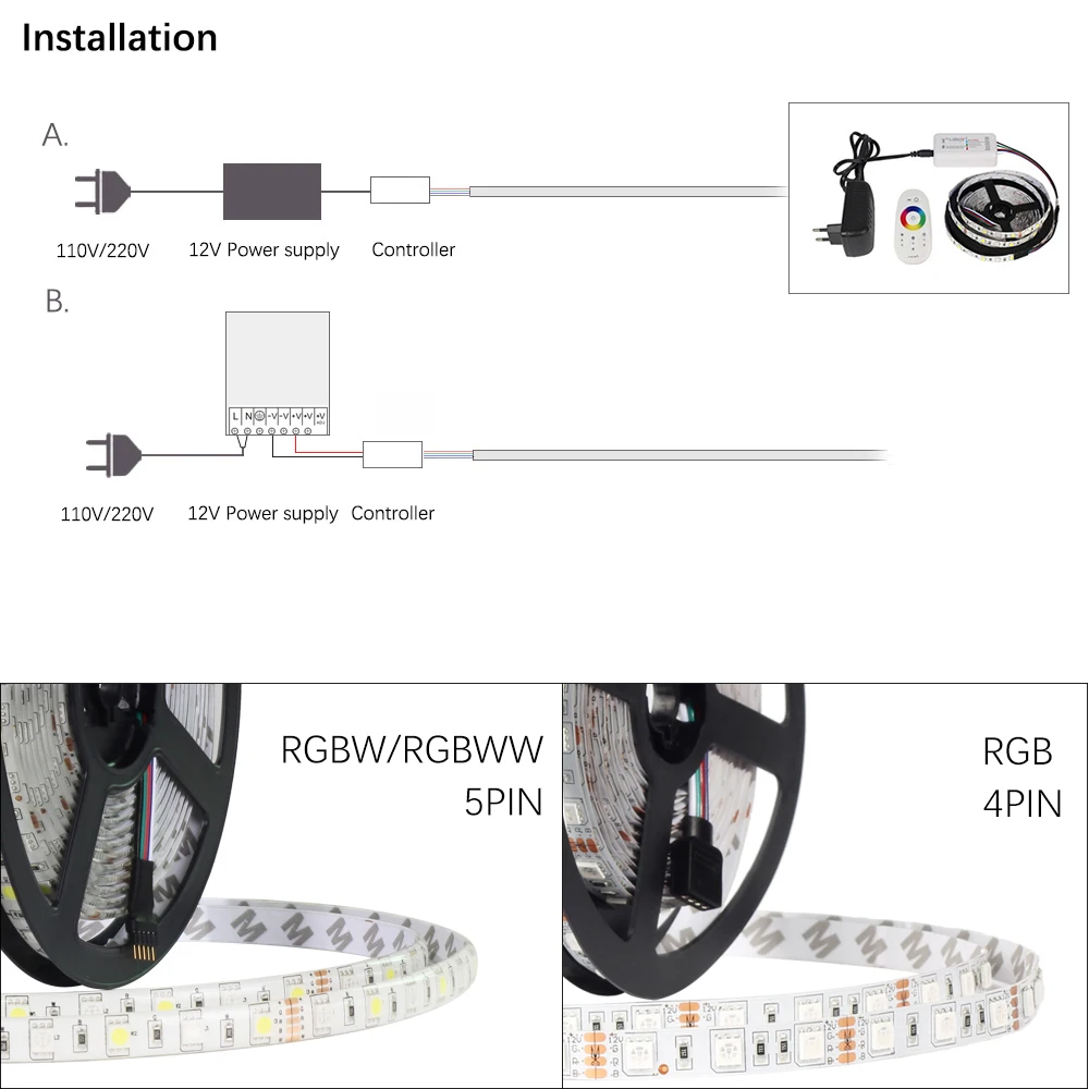 Комплект светодиодных лент 12 В 12 В Светодиодная лента 5050 60 Светодиодный/м 5 м с 2,4 г РЧ светодиодный контроллер 12 В блок питания 5050 Светодиодная лента RGB RGBW RGBWW CWW