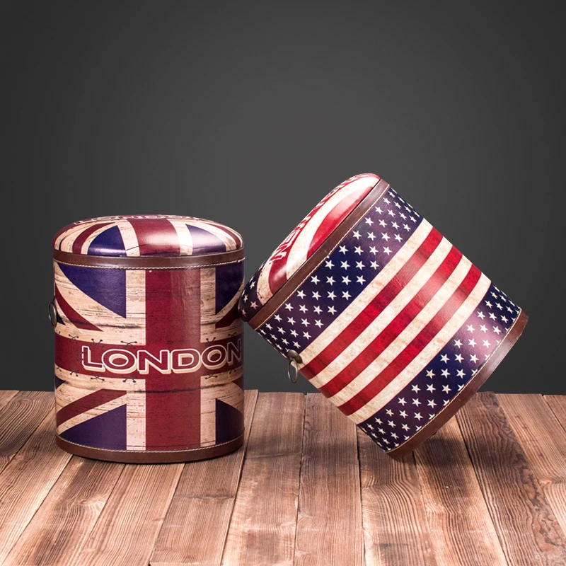 Best 2019 British Retro Old Home Furnishing Leather Stools Bedside Stools Shoes Stools Retro Chairs Furnishing Home Murals Decoration