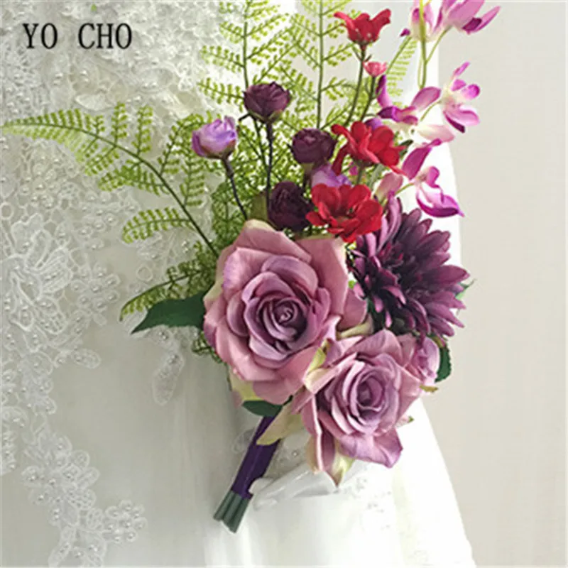 

YO CHO DIY винтажный букет, зеленое растение, подарок на день Святого Валентина, роза, искусственная спинка стула, свадебный цветок, свадебная фотография