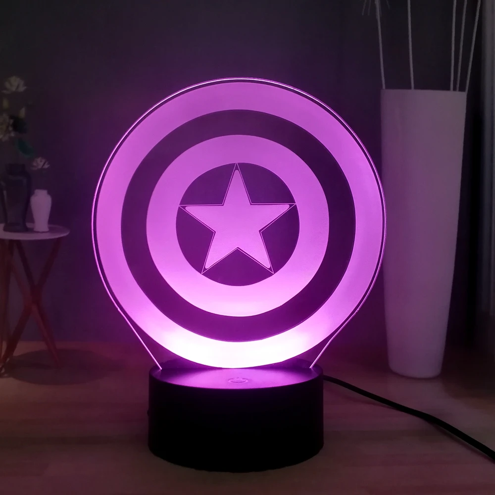 Marvel светодиодная 3D лампа Капитан Америка щит ночник 7 цветов мигающий светодиодный светильник USB прикроватная настольная лампа подарок на день рождения