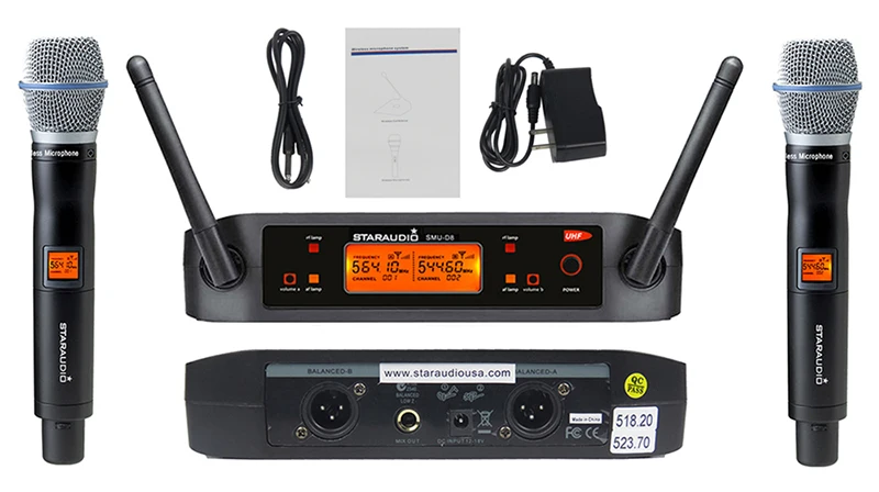 STARAUDIO Dual Channel UHF Wireless Microphone System 2CH