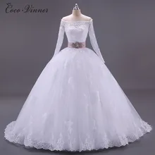 Robe De Mariage Лодка шеи мусульманская одежда для Дубай кружева свадебное платье с поясом корт бальное платье для процессии Vestido De Noiva W0005