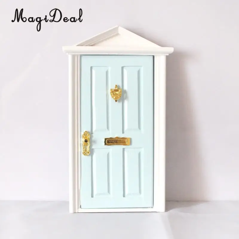 MagiDeal 1:12 Dolls House Miniature Wooden Steepletop Open Door with Hardware for Dollhouse Bedroom Bathroom Kids Toy 5Colors