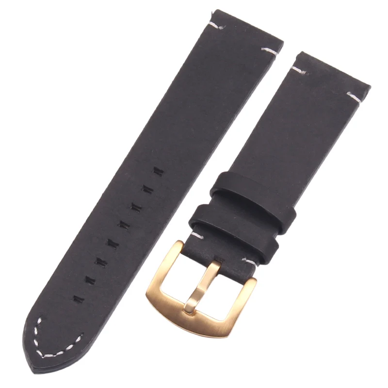 black gold buckle Итальянские Ремешки для наручных часов из натуральной кожи, черные, темно-коричневые, мужские, 18, 20, 22 мм, мягкие винтажные часы, ремешок, металлическая пряжка, аксессуары - Цвет ремешка: black gold buckle