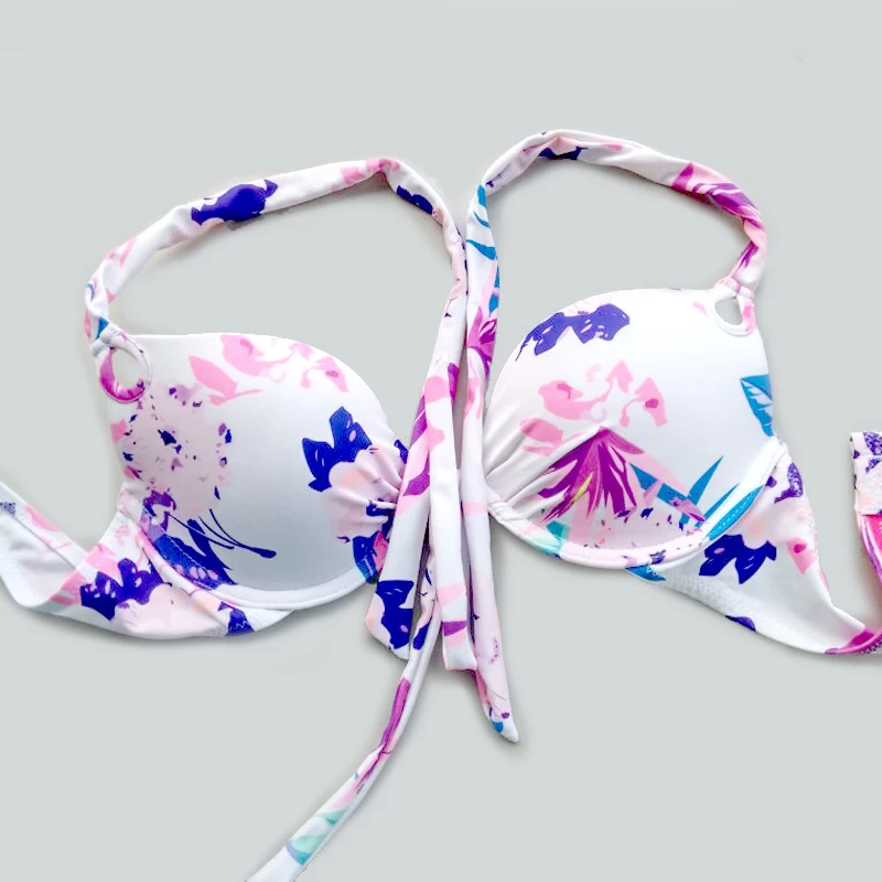 

2019 Summer Styles Triangle Sexy Halter Crop Top Bikinis Set Push Up Swimwears Women Swimsuit Beach Bathing Suit