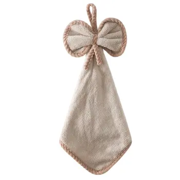 

Cute Knot Bow Coral Fleece Bowknot Hanging Hand Dry Towel/Dish Wiper Cloth for Kitchen & Bathroom Use