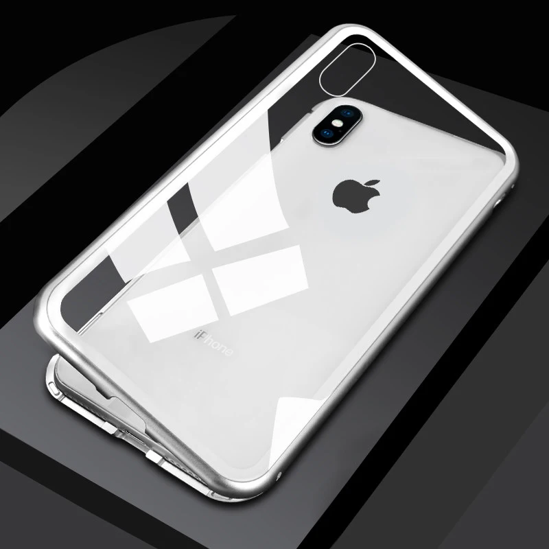 Магнитный адсорбционный чехол для телефона на iPhone X защитный чехол для iPhone xr xs max чехол-бампер i phone x iPhone X xmax - Цвет: clear siliver
