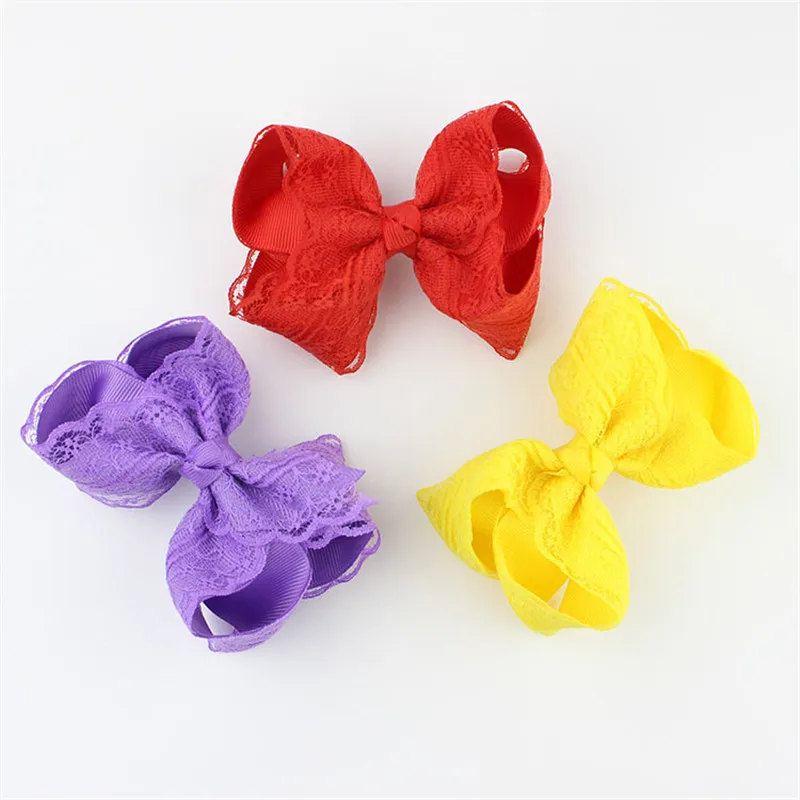 20pcslot 4 Inch Large Kids hairbows Girl Grosgrain Ribbon Bow Clips Lace bow hairpin Headdress Children Hair Accessories  (6)