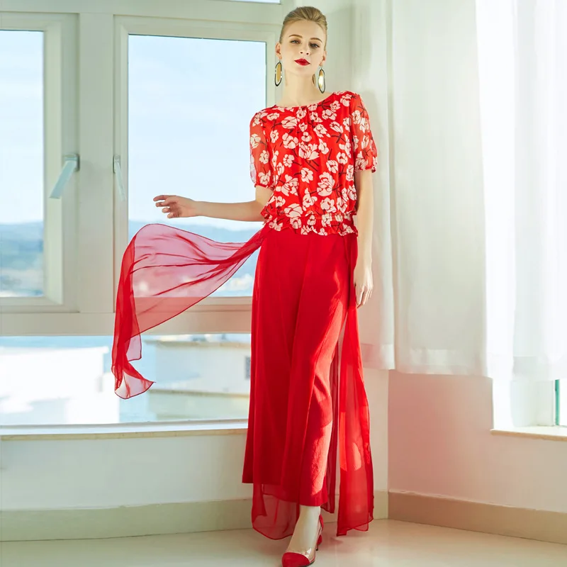 

PIXY Summer Silk T Shirt Women Short Sleeve Red Print Pullover Beach Casual Ladies Tops High Quality Clothes harajuku Tee kawaii