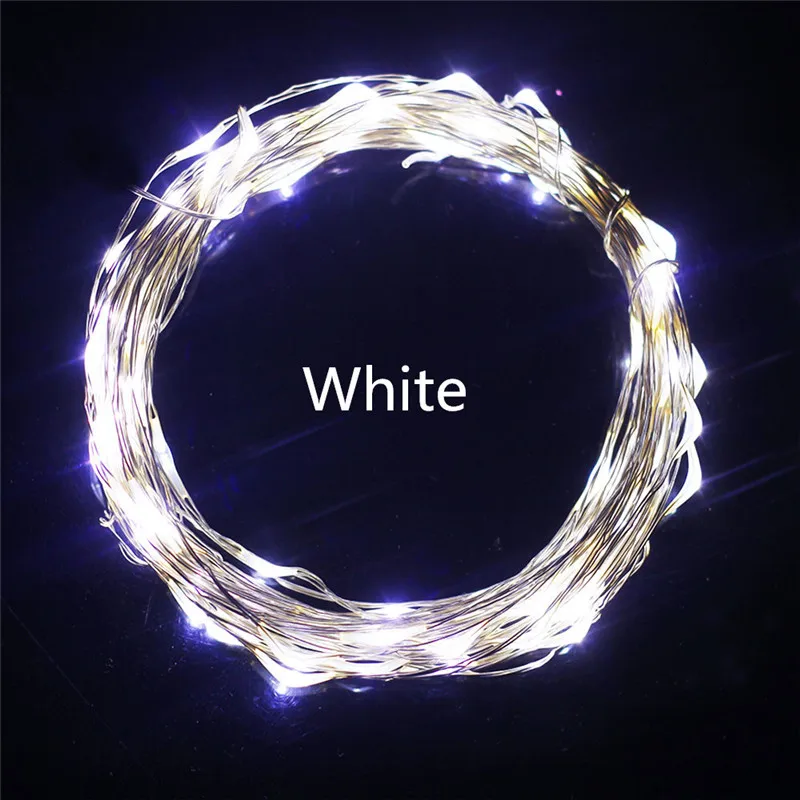 구리 와이어 LED 스트링 조명, 100 LED, 시원하고 따뜻한 화이트 블루 페어리 스트링, 크리스마스 웨딩 파티 장식, DC 12V, 33ft/10m