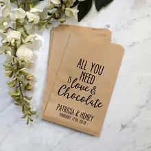 На заказ любовь и шоколад Свадьба попкорн конфеты буфет treat сумки день рождения для новобрачных, вечеринка в честь новорождённого хлебобулочных печенья сувениры мешочки