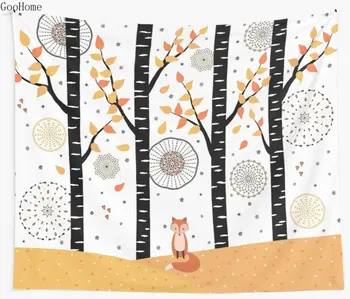

Fox Birch Trees Autumn Wall Tapestry Beach Towel Polyester Blanket Yoga Shawl Mat