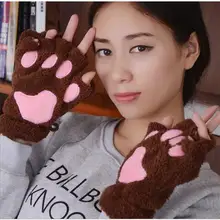 5 шт./лот, толстые бархатные зимние теплые перчатки, милые Мультяшные перчатки с кошачьими лапами, женские перчатки на пол пальца, luvas feminina inverno