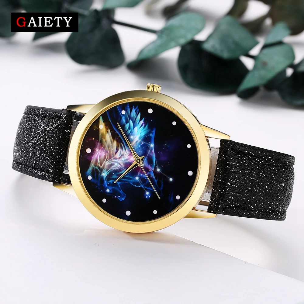 

2017 New Women Gold Luxury Pegasus Leather Watch GAIETY Fashion Casual Dress Bracelet Wristwatch Quartz-Watch Clock Electronic