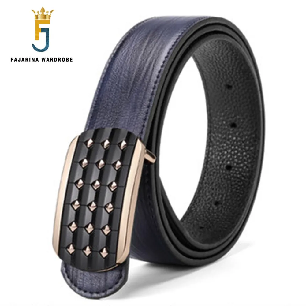 FAJARINA Top Quality Cowhide Unique Geometric Dot Smooth Buckle Blue