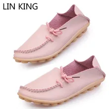 LIN KING/женская повседневная обувь на плоской подошве; сезон весна-осень; кожаные туфли с квадратным носком; Лоферы без застежки для беременных женщин; большие размеры