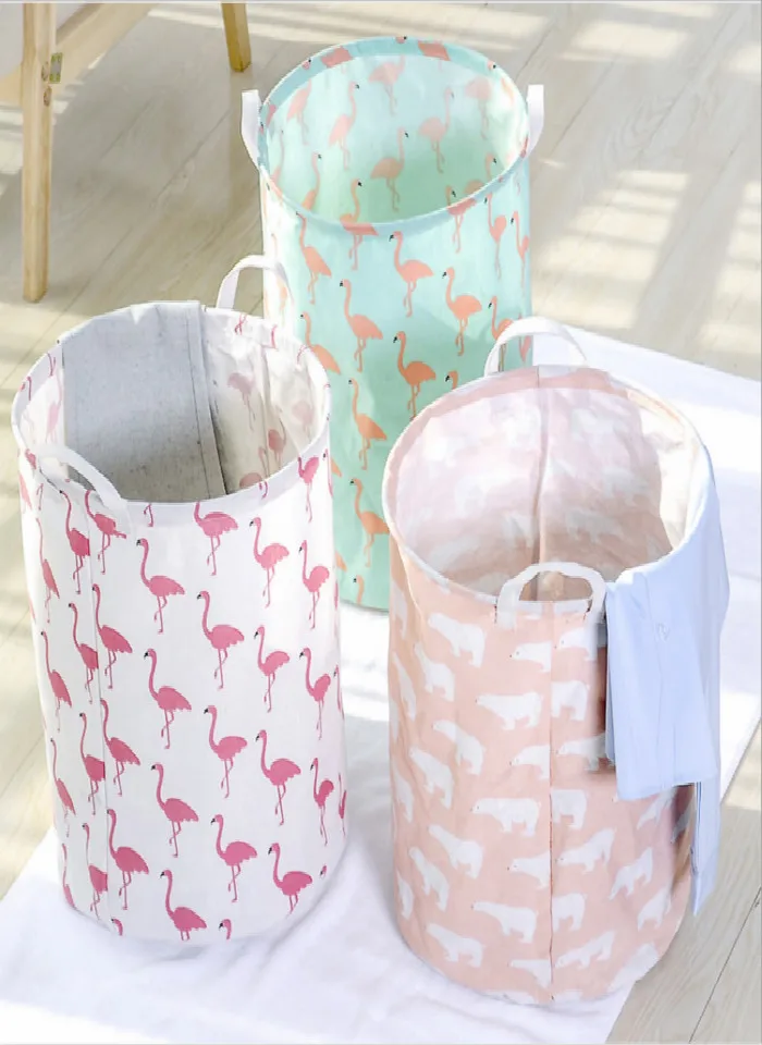 

Folding Laundry Basket Waterproof Clothing Storage Bag Cotton Pattern Bracket Bathroom Living Room Organizer