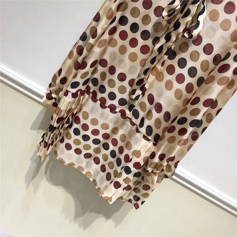 European Fashion Dress Summer New Women's clothing Neckline Tie Dot Point Pleated Dresses Vestidos