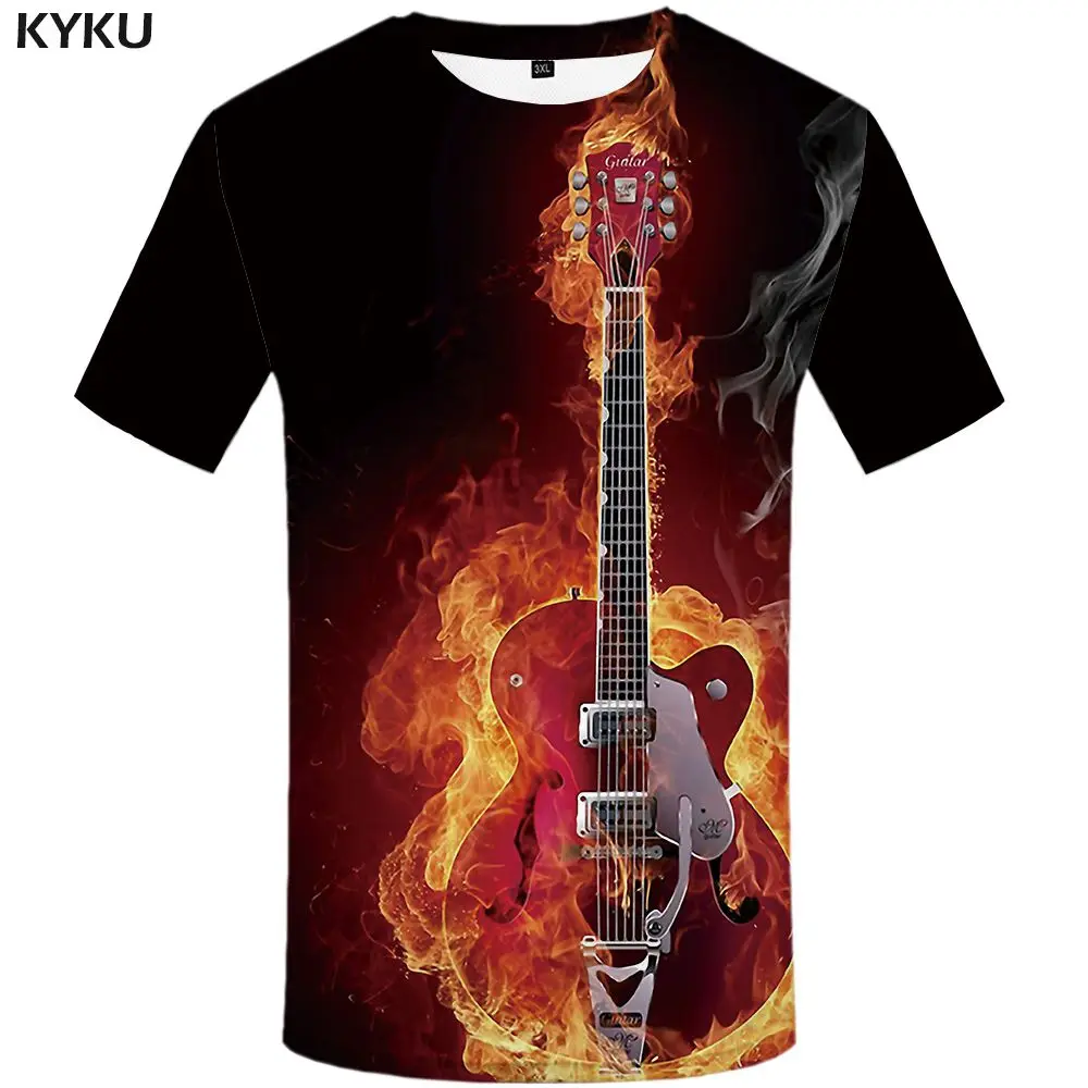 3d t shirt 10 KYKU Flame Футболка мужская футболка с музыкальной тематикой 3d гитара футболки Повседневная металлическая Футболка с принтом Готическая аниме одежда футболки с коротким рукавом - Цвет: 3d t shirt 10