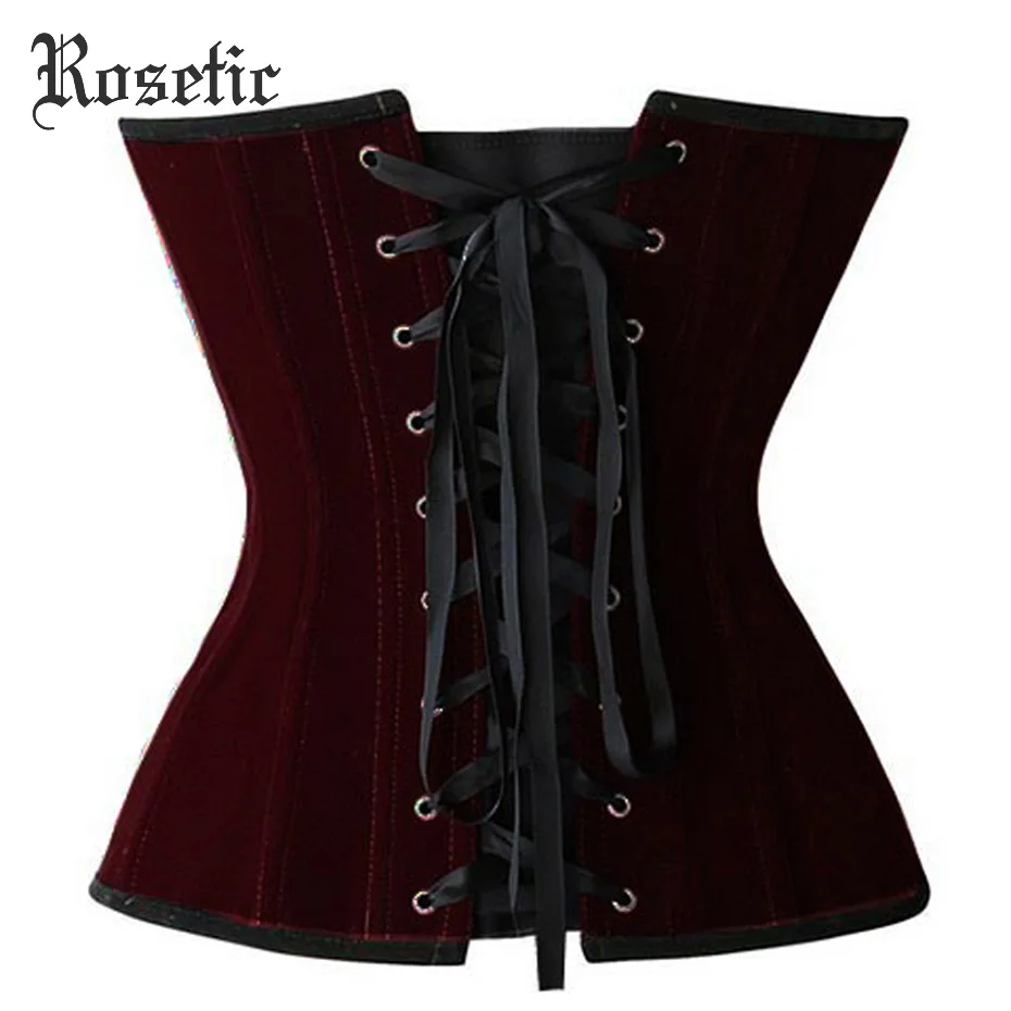 Rosetic Bustier Corsets Women Lace-Up Gothic Corset Vintage Sexy Tops Retro Zipper Purple Tight Goth Corselets Underbust Corsets