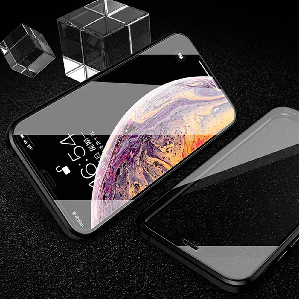 Двусторонний чехол для телефона с магнитной адсорбцией для iPhone 6, 6 S, 7, 8 Plus, чехол для iPhone X, XR, XS, Max, металлический чехол из закаленного стекла