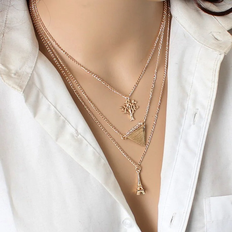 

Multilayer metal choker necklace tree iron tower simple Clavicle necklace women geometry necklaces & pendants collar