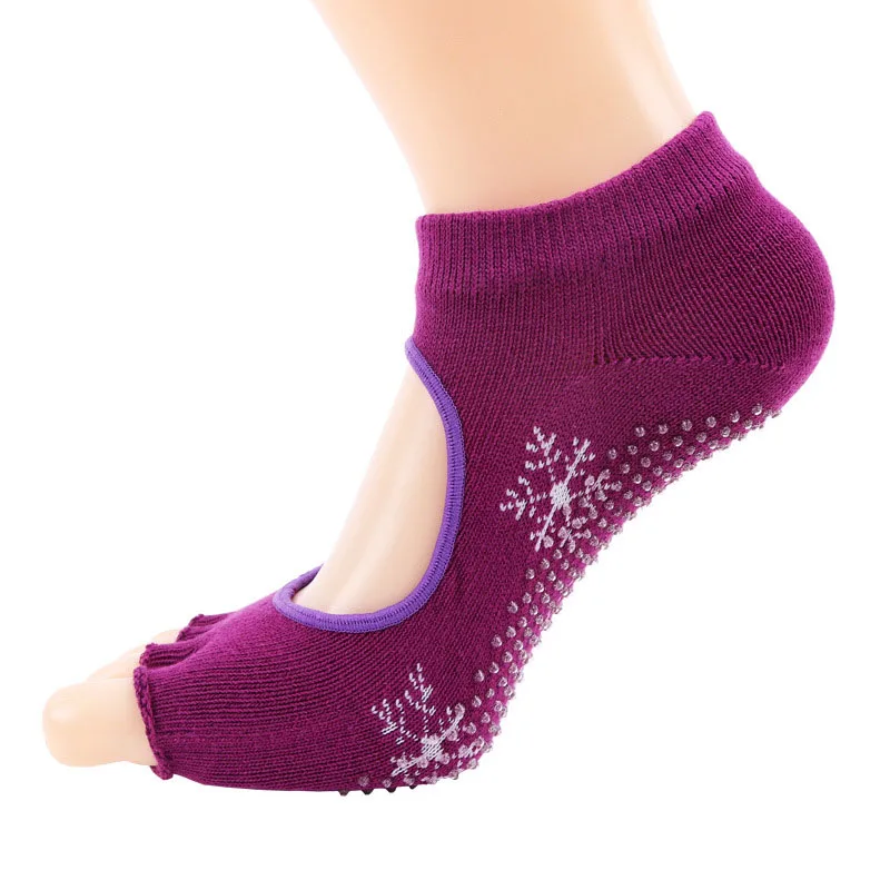 [WPLOIKJD] Пять без пальцев женские балетные противоскользящие носки Пилатес Yogilates танцевальные носки нескользящие массирующие фитнес профессиональные Sox - Цвет: Purple Socks