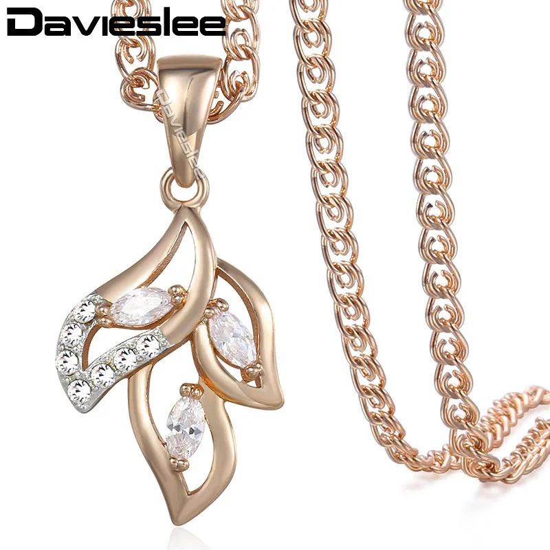 Davieslee, ожерелье с подвеской в виде Луны и звезды для женщин, 585, розовое золото, со змеиным звеном, женское ожерелье с цепочкой, модное ювелирное изделие LGP227 - Окраска металла: GP195