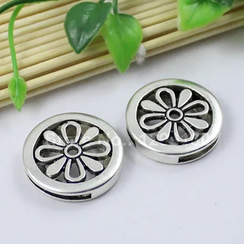 

20pcs/lot Silver Tone Slider Flower,for Bracelet Necklace Cord Beads watch Chain Beads DIY Accessory 28mm fit:23x2mm K01224