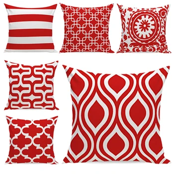 

Nordic style cushion red white decorative linen cotton geometric cushion cover home decoration pillowcase sofa hug pillowcase