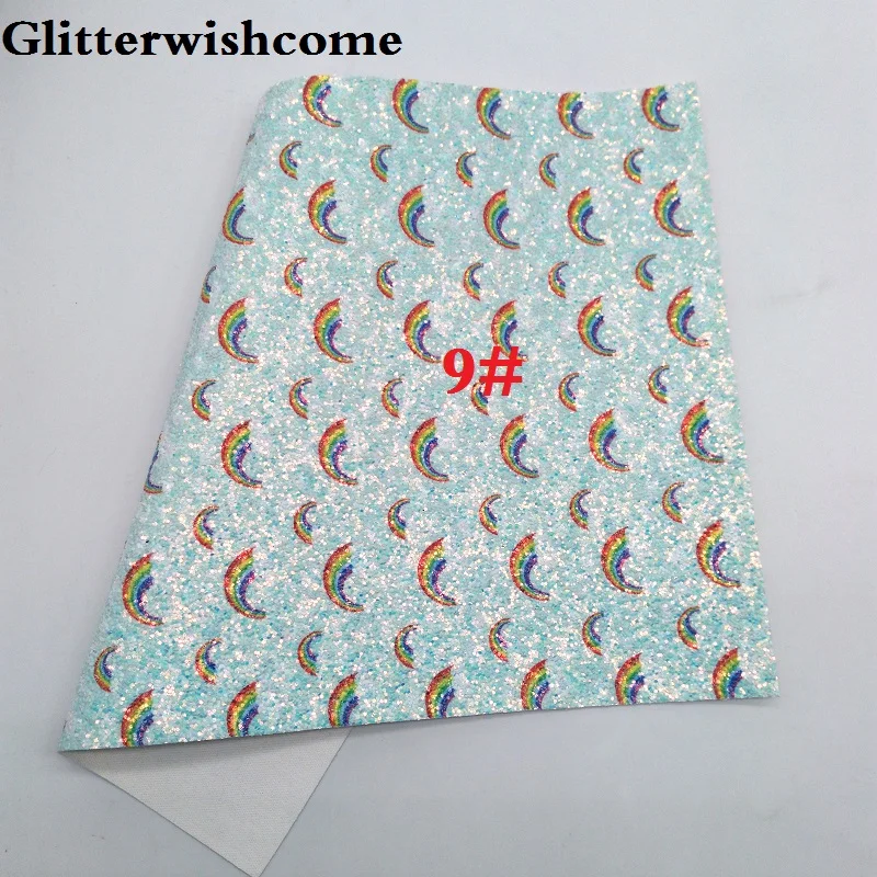 Glitterwishcome 21X29 см A4 размеры Радуга с эффектом блестящей кожи Ткань Винил для Луки, GM149A - Цвет: 9