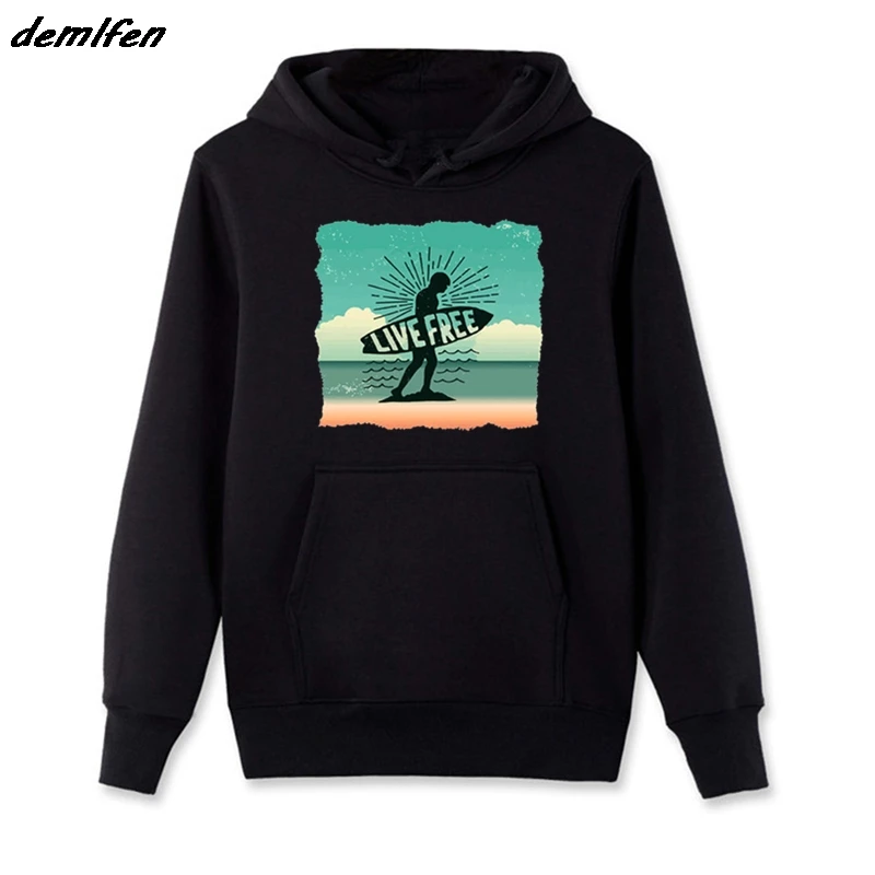 

Spring Autumn Fashion Men Hoody Fleece Sweatshirt Inspiring Live Is Free, Surfings Funny Sunset Beach Black Hoodies Jacket