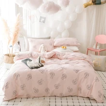 100 Cotton Cute Rabbit Duvet Cover Set Twin Queen Size Sweet Pink Bedding Sets For Adults