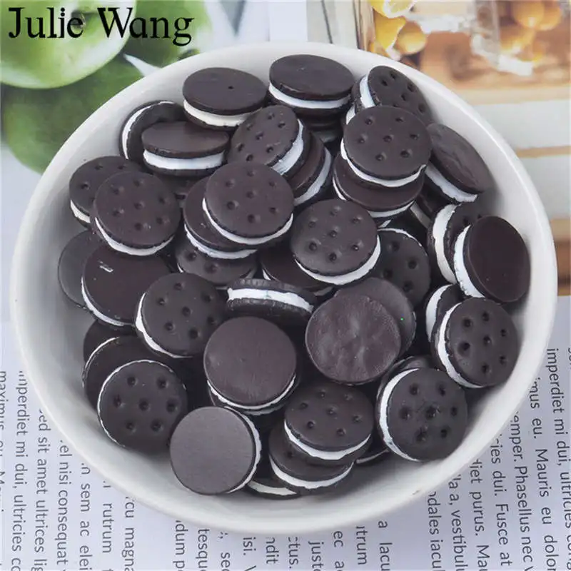 Black Julie Wang 10 шт. 16x6 мм Смола Печенье крем сэндвич еда слизи Подвески ювелирные изделия аксессуары чехол для телефона Декор - Окраска металла: Black