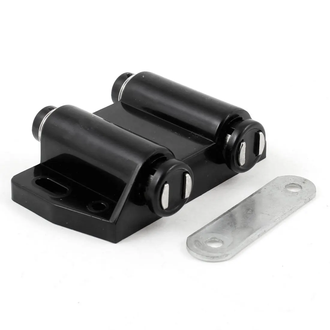 Black Plastic Metal Double Press Head Door Catch Latch 6.7cm Widthlatchlatch