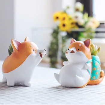 

2019 1PC Plant Cartoon Dog Akita Bonsai Flowers Green Plant Pots Animals Cartoon Of Vases Resin From Flowers Planters