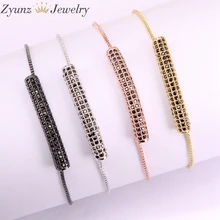 10 шт., регулируемая цепь звено черный CZ Циркон изогнутые браслеты с трубчатым элементом Женская Мужская мода браслет