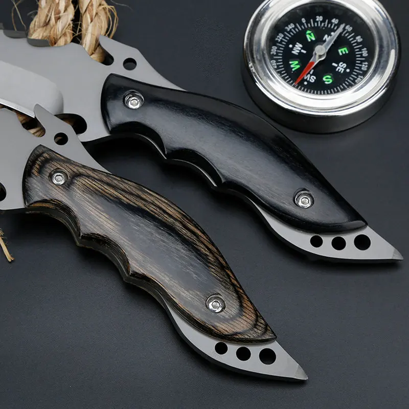 tactical fixed blade knife wood handle titanium outdoor camping hunting survival edc tools  (2)