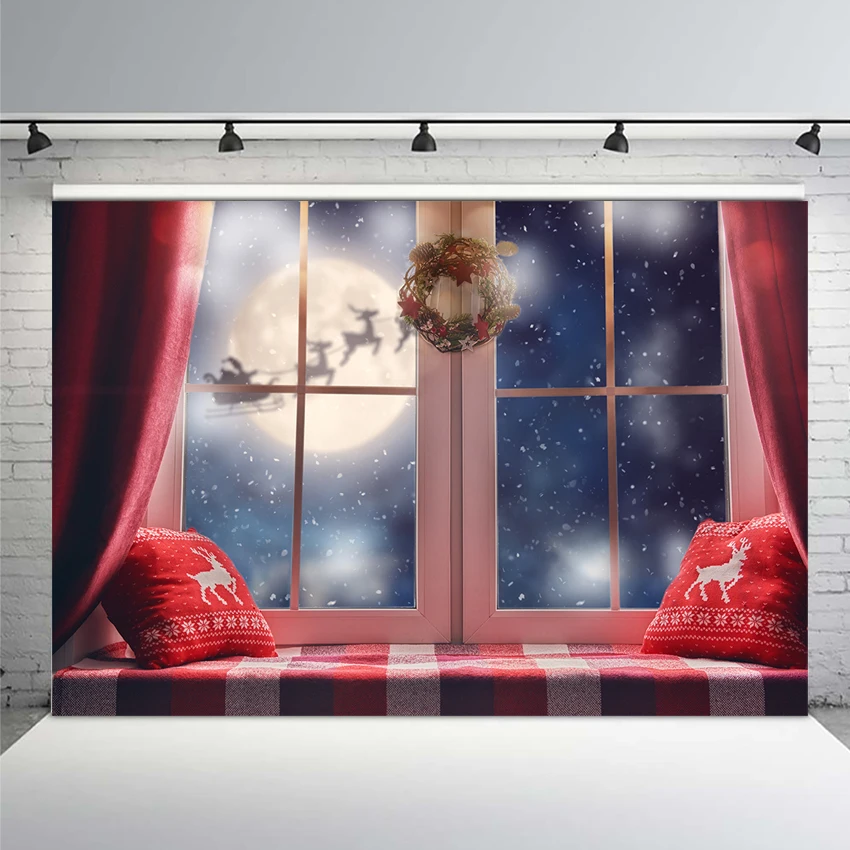 

Photography Backdrop Christmas Window Snowflake Gift House Celebrate Background Photocall Photographic Photo Studio Photobooth